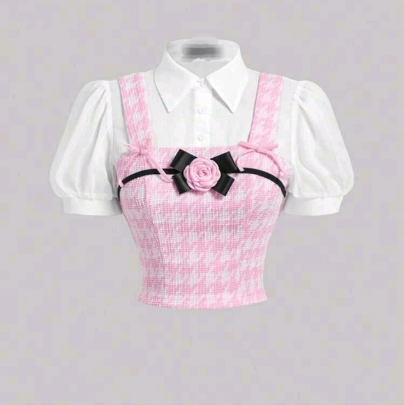 Women's False Two Knitted Shirt, 3D Flower, Pink Top - Picture 1 of 4